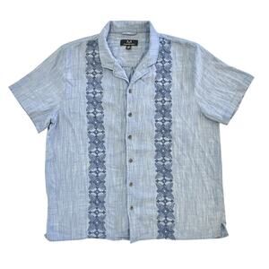 Guayabera Shirt Mens Large Quality Embroidered Cotton Stretch Button Down Camp